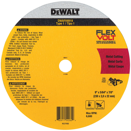 DEWALT® flexvolt 9 (230mm) Ceramic Metal Cut-Off Wheel
